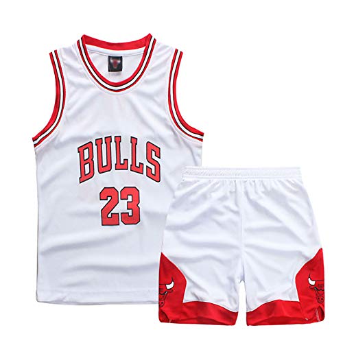 Huniam Jungen 2er-Set Basketball Trainings Ärmellos Trikot und Hose, Mode Basketball Kleidung Kinder, Jungs Jersey Basketball Weste Kinder (Weiß, 7-8 Jahre) von Huniam