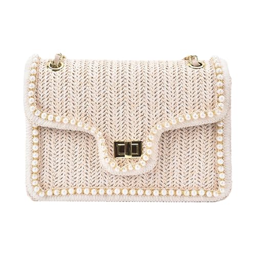 HunicandIU Damen Schultertaschen - Stroh Schultertasche Mit Perlenoptik Für Damen - Organizer für Alltag Reisen Festivals Uni Arbeitstreffen und Freizeit von HunicandIU