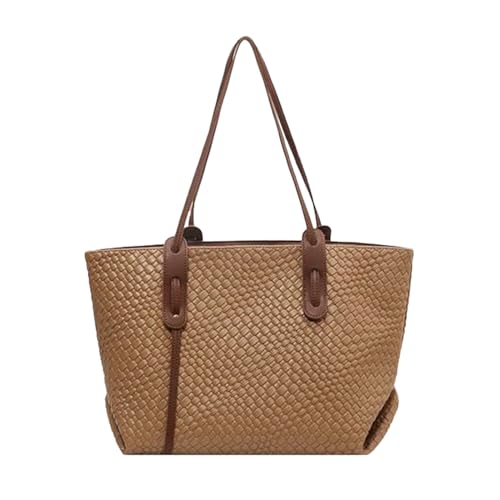 HunicandIU Geflochtene Taschen | Leder Tragetasche für Damen | Zusammenklappbare Große Umhängetasche Für Reisen Urlaub Pool Einkaufen von HunicandIU