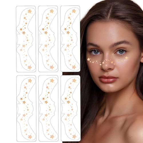 HunicandIU Make-up-Aufkleber für Gesicht, Make-up-Patches, Temporärer Makeup Aufkleber, Gesichts-Make-up-Patches, 6er-Set, wasserfeste Aufkleber mit künstlichen Sprenkeln, niedliche Gesichts-Patches von HunicandIU