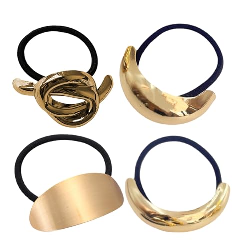 Metall Haargummis Elastische, 4 Pack Silber/Gold Haarringe, Gummibänder Mit Metallenden, Elastische Frauen Pferdeschwanz Haarschmuck, Für Frauen Und Mädchen von HunicandIU