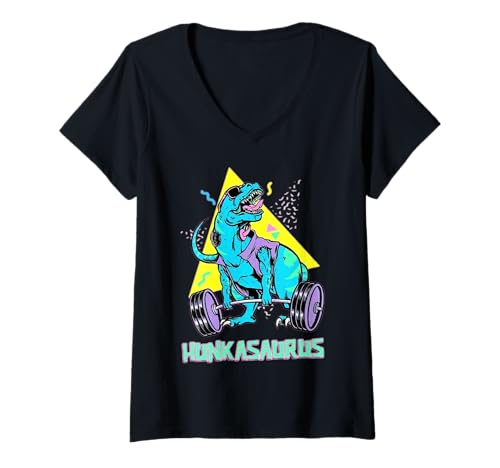 Damen Hunkasaurus Gewichtheben Bodybuilding Gym Workout Muskel T-Shirt mit V-Ausschnitt Damen Hunkasaurus Gewichtheben Bodybuilding Gym Workout Muskel T-Shirt mit V-Ausschnitt von Hunkasaurus Powerlifting Fitness Training Design