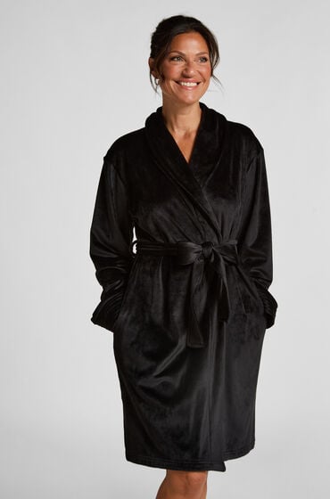 Hunkemöller Bademantel Velours Schwarz von Hunkemöller