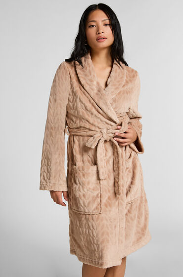 Hunkemöller Bademantel kurz Flanell Beige von Hunkemöller