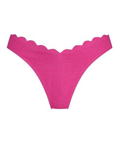 Hunkemöller Bikini Slip mit hohem Beinausschnitt Lurex Scallop - hot pink - M von Hunkemöller