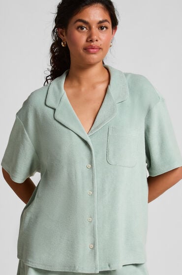 Hunkemöller Button-up-Hemd mit Handtuch-Textur grün von Hunkemöller