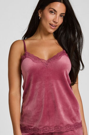 Hunkemöller Cami Top Velours Lace Rosa von Hunkemöller