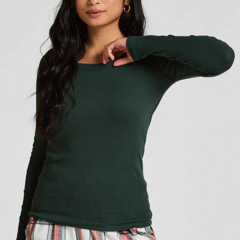 Hunkemöller Crew Rib Schlafshirt, Grün, Größe: XL, Damen von Hunkemöller