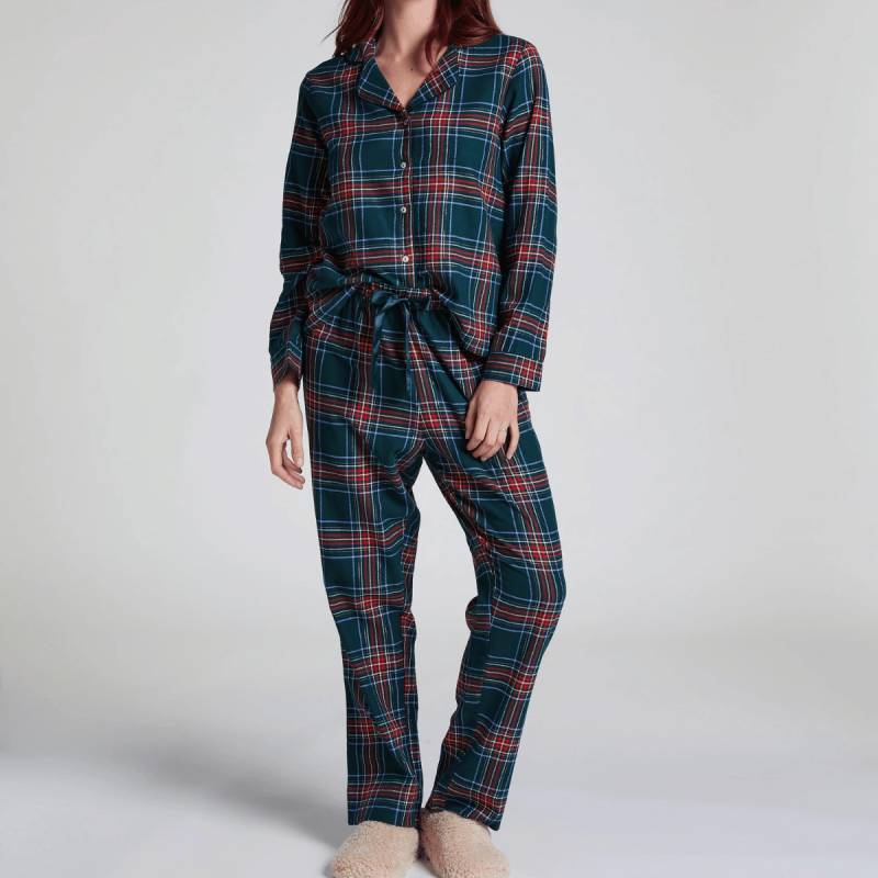 Hunkemöller Flannel Twill Check Pyjamas, Grün, Größe: XL, Damen von Hunkemöller