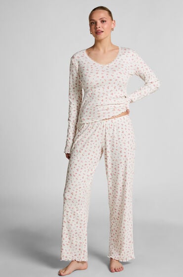 Hunkemöller Gerippte Pyjamahose Weiß Hunkemöller Gerippte Pyjamahose Weiß von Hunkemöller