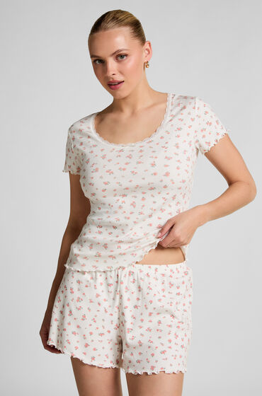 Hunkemöller Gerippte Pyjamashorts Weiß von Hunkemöller