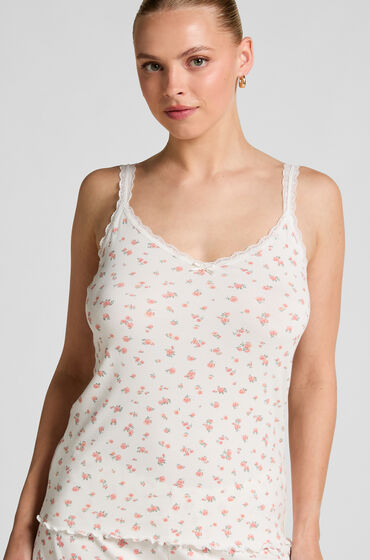 Hunkemöller Geripptes Cami mit Spitze Weiß von Hunkemöller