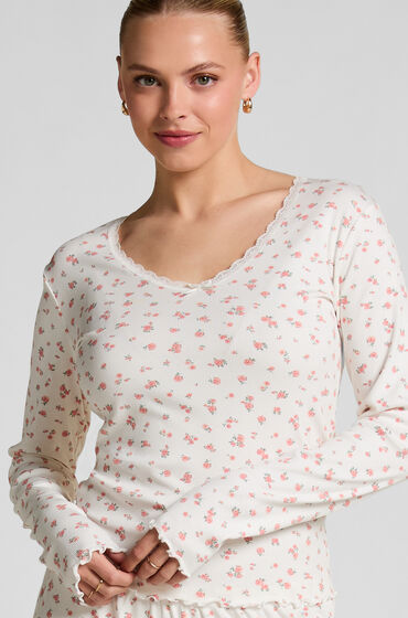 Hunkemöller Geripptes Pyjamatop Weiß von Hunkemöller