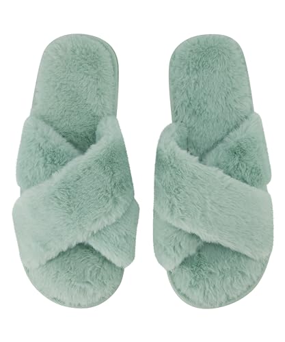 Hunkemöller Hausschuhe Crossed Fake Fur - Harbor Gray - 40/41 von Hunkemöller