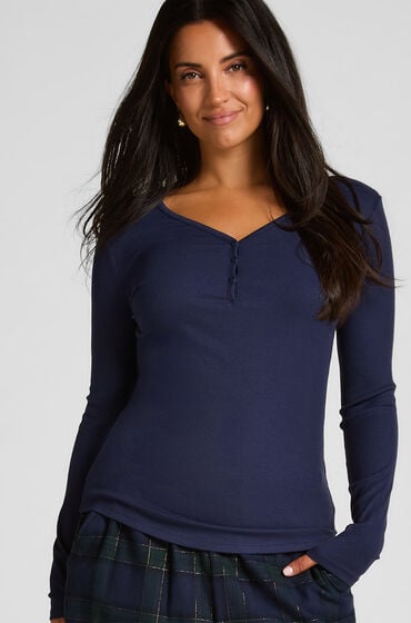 Hunkemöller Henley-Pyjamatop mit langen Ärmeln Blau von Hunkemöller
