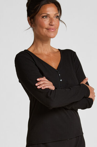 Hunkemöller Henley-Pyjamatop mit langen Ärmeln Schwarz von Hunkemöller