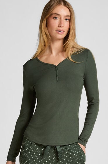 Hunkemöller Henley-Pyjamatop mit langen Ärmeln grün Hunkemöller Henley-Pyjamatop mit langen Ärmeln grün von Hunkemöller