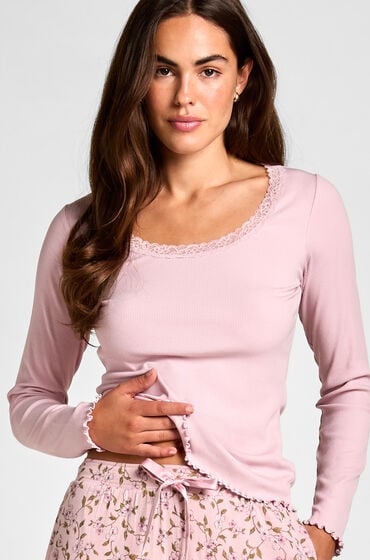 Hunkemöller Jersey Top mit Spitze Rosa von Hunkemöller