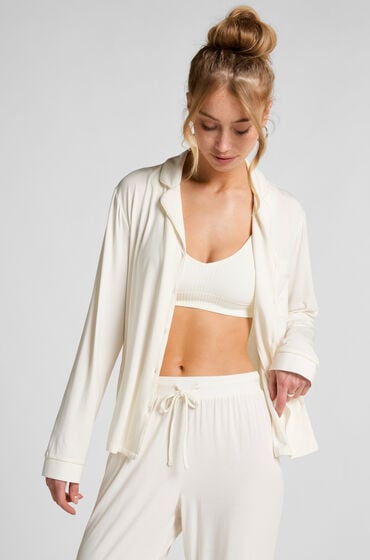 Hunkemöller Langärmelige Jersey-Jacke Essential Weiß von Hunkemöller