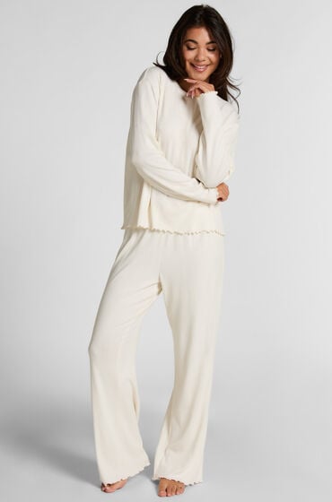 Hunkemöller Pyjama Hose Loose Pointelle Weiß von Hunkemöller