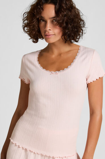 Hunkemöller Pointelle-Top mit Spitze Rosa von Hunkemöller