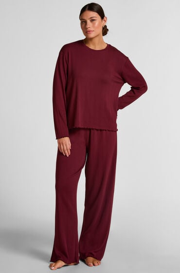 Hunkemöller Pyjama Hose Loose Pointelle Rot von Hunkemöller