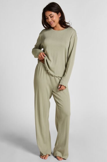 Hunkemöller Pyjama Hose Loose Pointelle Grün von Hunkemöller