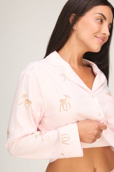 Hunkemöller Pyjama-Jacke Longsleeve Woven Rosa von Hunkemöller
