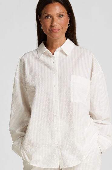 Hunkemöller Pyjama-Top Baumwolle Seersucker Weiß von Hunkemöller