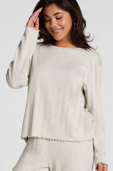 Hunkemöller Pyjama Top Loose Pointelle Grau von Hunkemöller