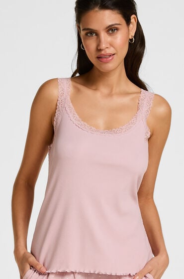Hunkemöller Rippjersey-Top mit Spitze Rosa von Hunkemöller