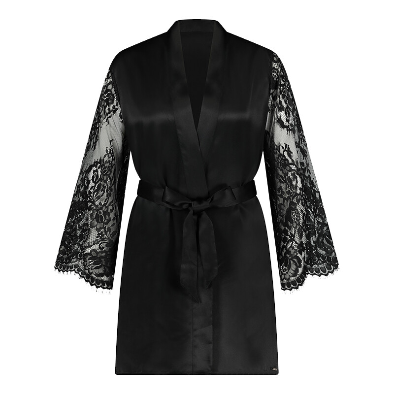 Hunkemöller Silk Lace Kimono, Farbe: Schwarz, Größe: XS/S, Damen von Hunkemöller