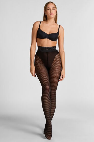 Hunkemöller Strumpfhose 15 Denier Graphic Mesh Schwarz von Hunkemöller