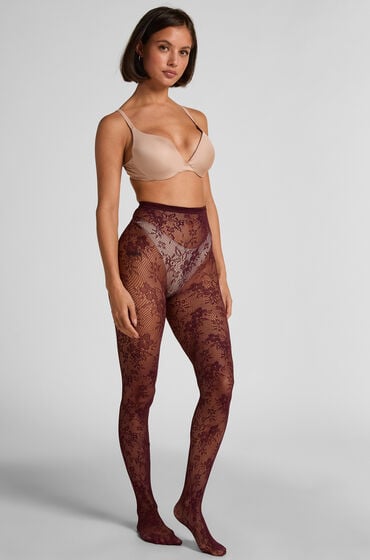 Hunkemöller Strumpfhose Allover Lace Rot von Hunkemöller
