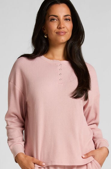 Hunkemöller Top Waffelstrick Henley Rosa von Hunkemöller