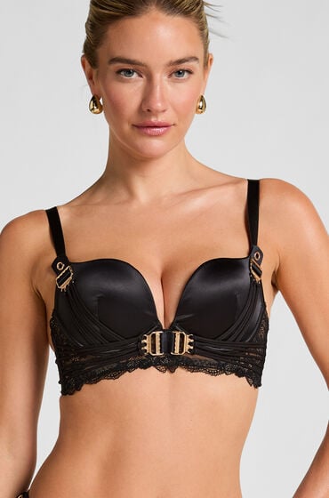 Hunkemöller Vorgeformter Longline-Push-up-Bügel-BH Avela Schwarz von Hunkemöller