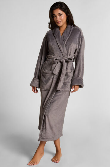 Hunkemöller Weicher Fleece-Bademantel Grau von Hunkemöller