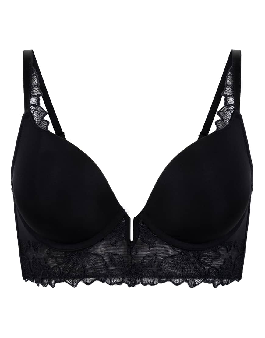 Hunkemöller - Jemima - Gepolsterter Push-up-Longline-BH in Schwarz mit Bügel von Hunkemoller