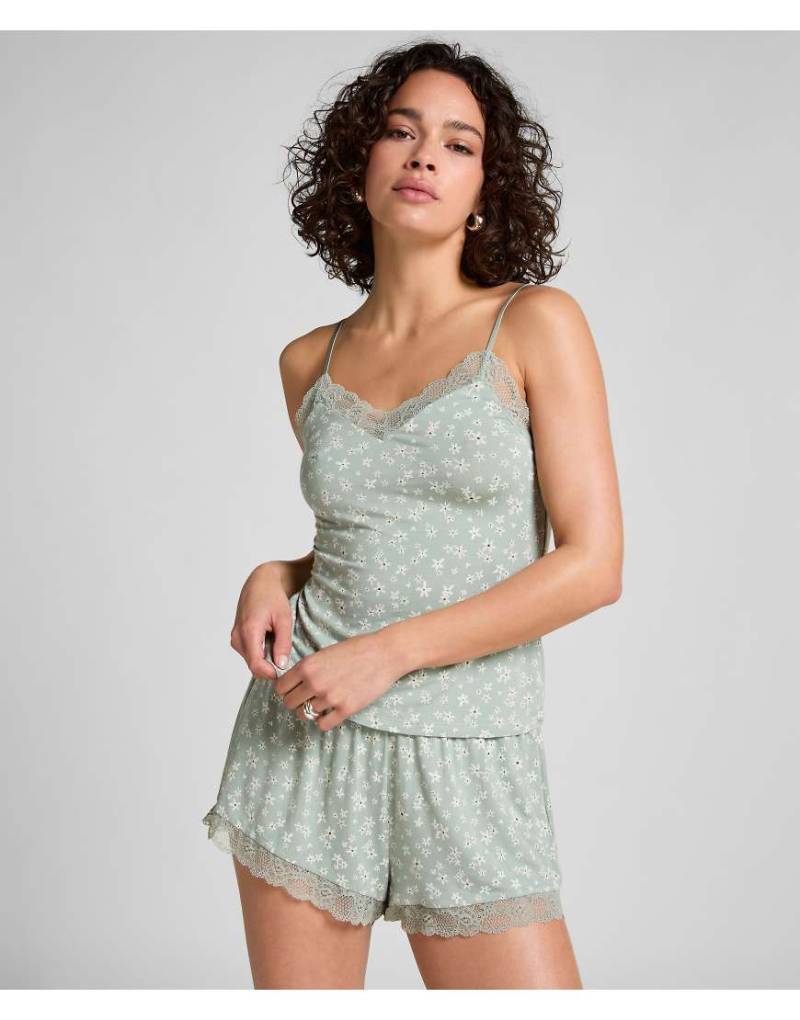 Hunkemöller - Jersey-Pyjama in Grün mit Spitze von Hunkemoller