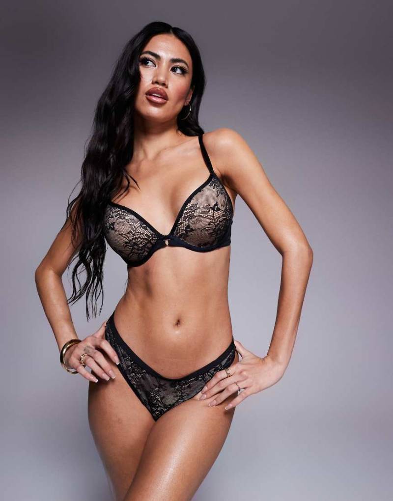 Hunkemöller - Lea - Wattierter Push-up-BH aus Satin in Schwarz von Hunkemoller