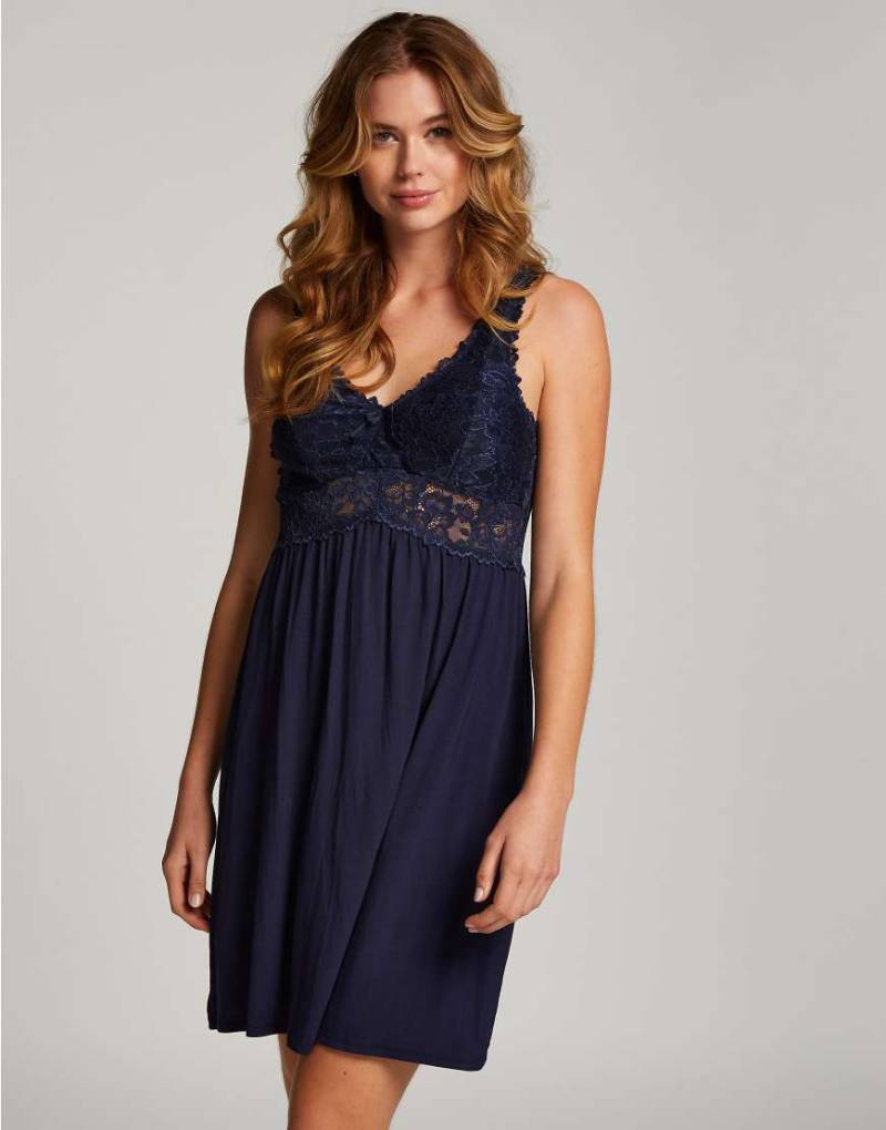 Hunkemöller - Nora - Negligé aus Spitze in Blau von Hunkemoller