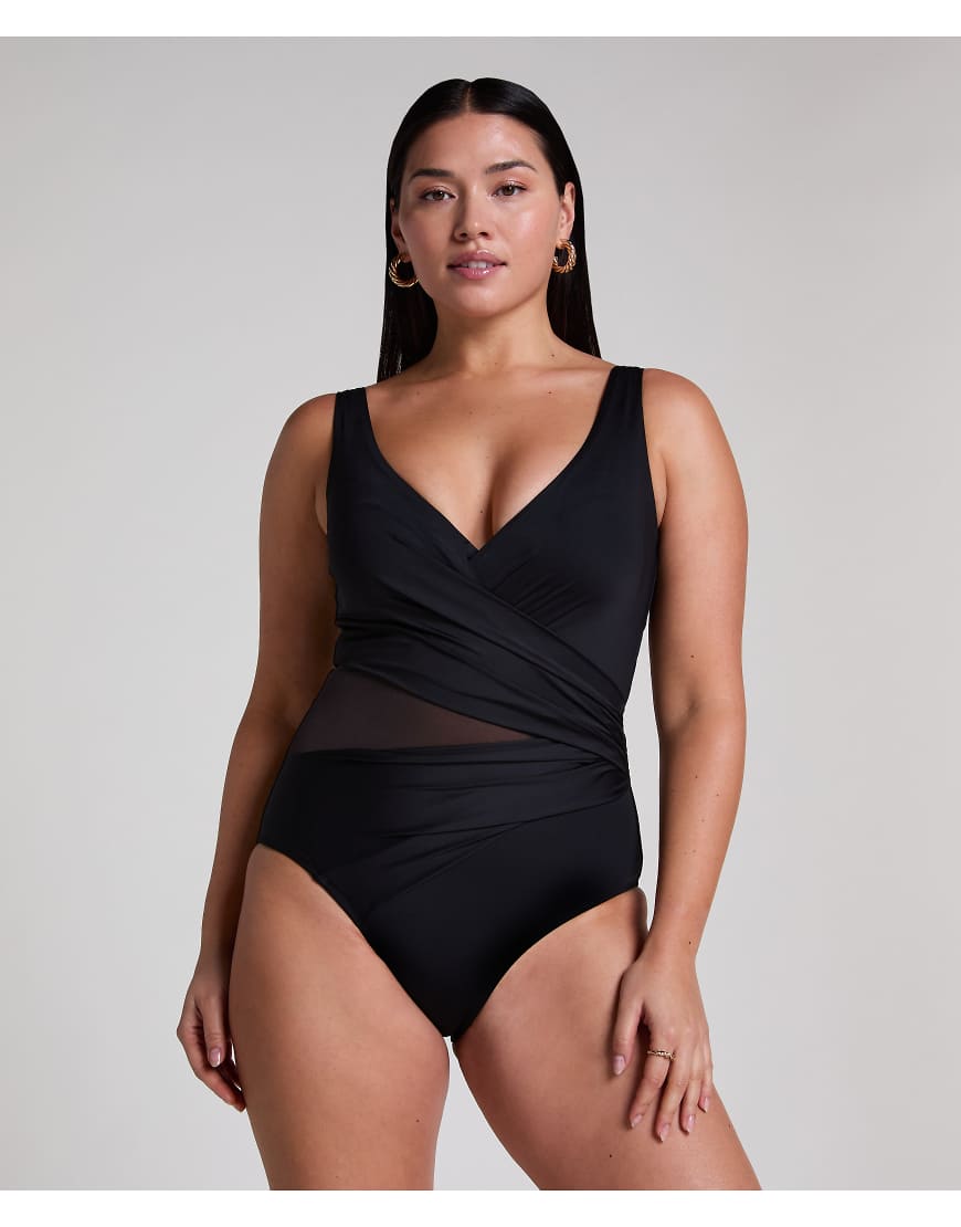 Hunkemöller - Shaping-Badeanzug in Schwarz aus Shell-Netzstoff von Hunkemoller