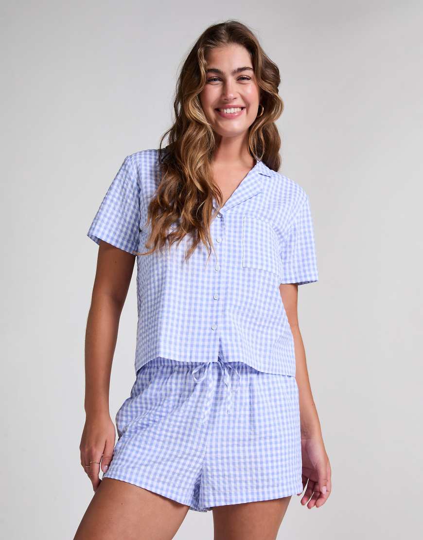 Hunkemöller - Shorts aus Seersucker in Blau Hunkemöller - Shorts aus Seersucker in Blau von Hunkemoller