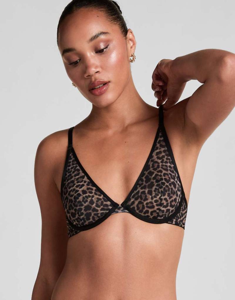 Hunkemöller - Tara - Unwattierter Bügel-BH in Schwarz mit Leopardenmuster von Hunkemoller
