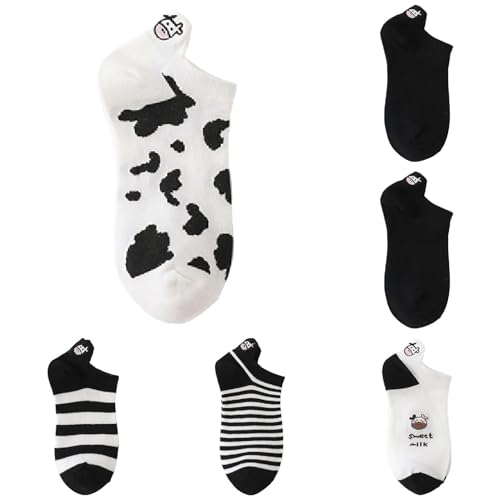 Hunpta 6/3 Paar kuh socken Tier Crew Socken Kuh Muster Kurze Socken Kreative Tier Socken Lustige Söckchen für Frauen Damen Crew Socken eingestickt Baumwolle Sneaker Socken von Hunpta