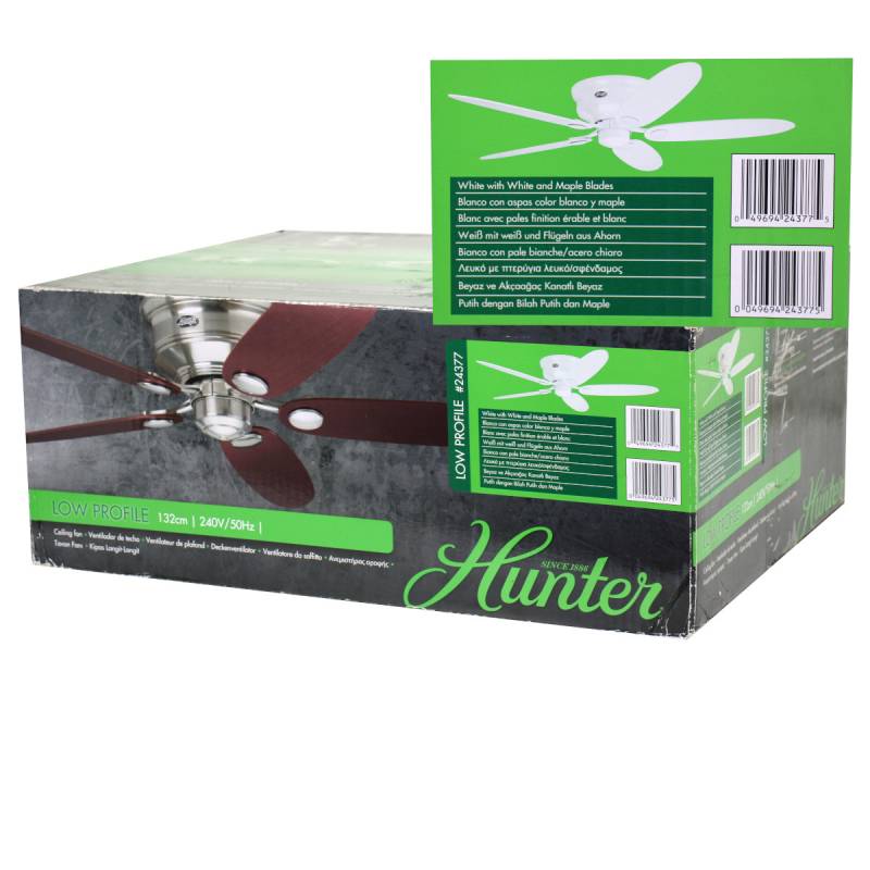 Hunter 24377 Deckenventilator Low Profile Ventilator weiß Ahorn 112 132 cm von Hunter