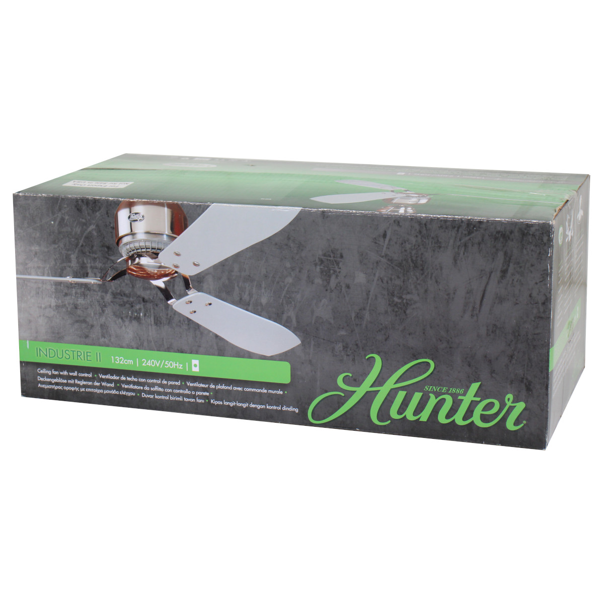Hunter 24542 Industrie II Deckenventilator Ventilator Chrom Grau Teak 132 cm von Hunter