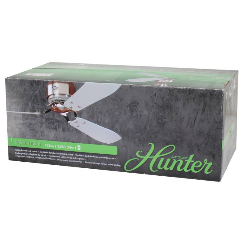 Hunter 24542 Industrie II Deckenventilator Ventilator Chrom Grau Teak 132 cm von Hunter