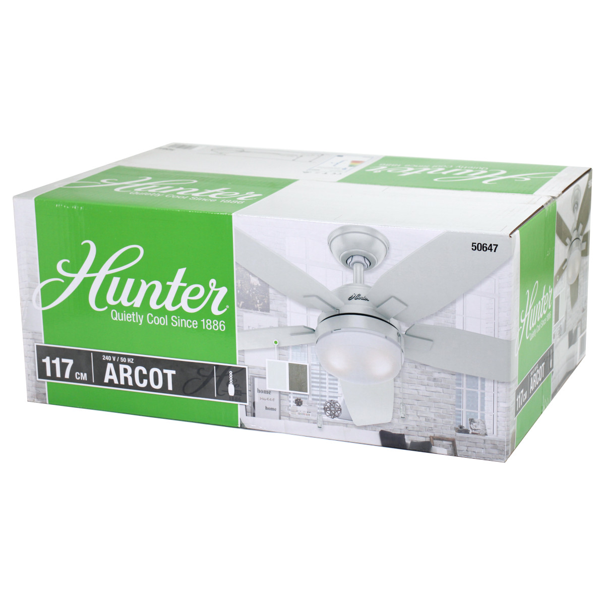 Hunter 50647 Arcot Deckenventilator Ventilator mit Beleuchtung Weiß Grau 117 cm von Hunter