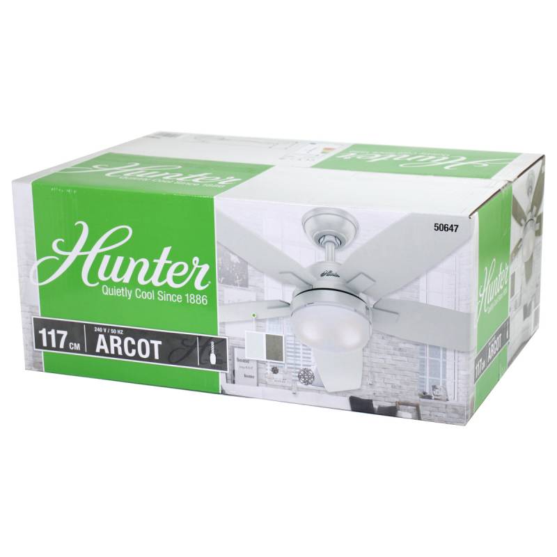 Hunter 50647 Arcot Deckenventilator Ventilator mit Beleuchtung Weiß Grau 117 cm von Hunter